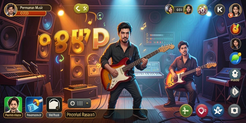 Screenshot gameplay menampilkan pengalaman bermain musik yang seru.
