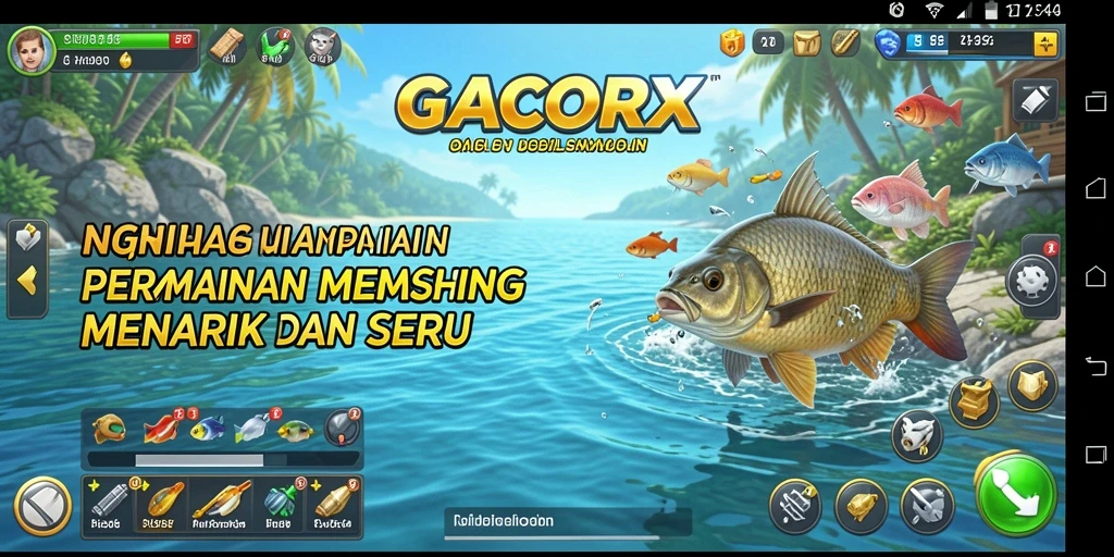 Tampilan gameplay GACORX yang seru saat memancing di lautan.