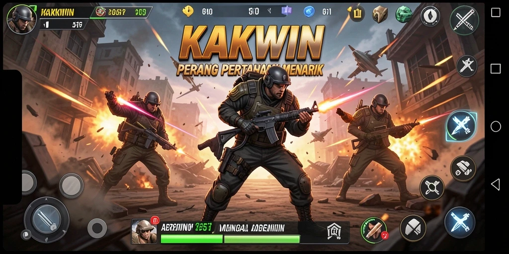 Tangkapan layar gameplay KAKWIN menunjukkan aksi pertempuran Tower Defense yang mendebarkan.