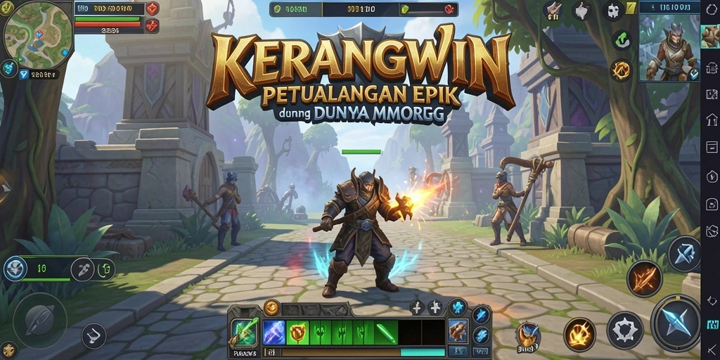 Gameplay KERANGWIN yang mendebarkan dalam dunia MMORPG yang fantastis.