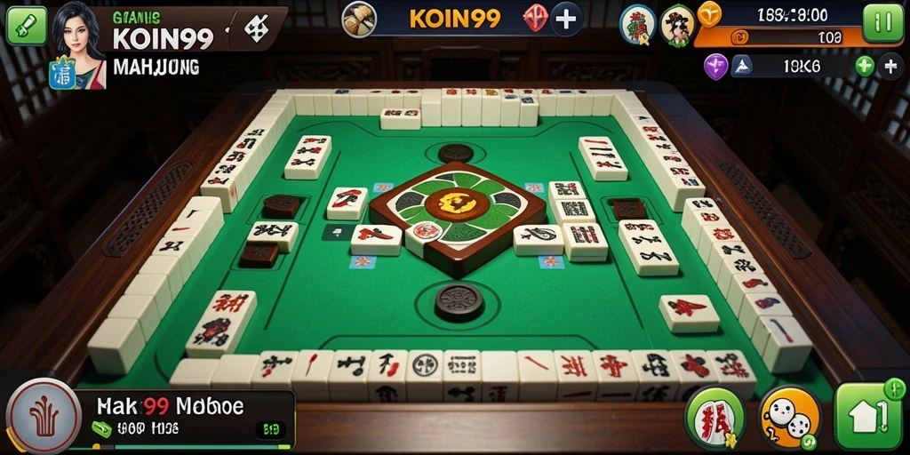 Tampilan gameplay menarik dari KOIN99 yang penuh strategi Mahjong.