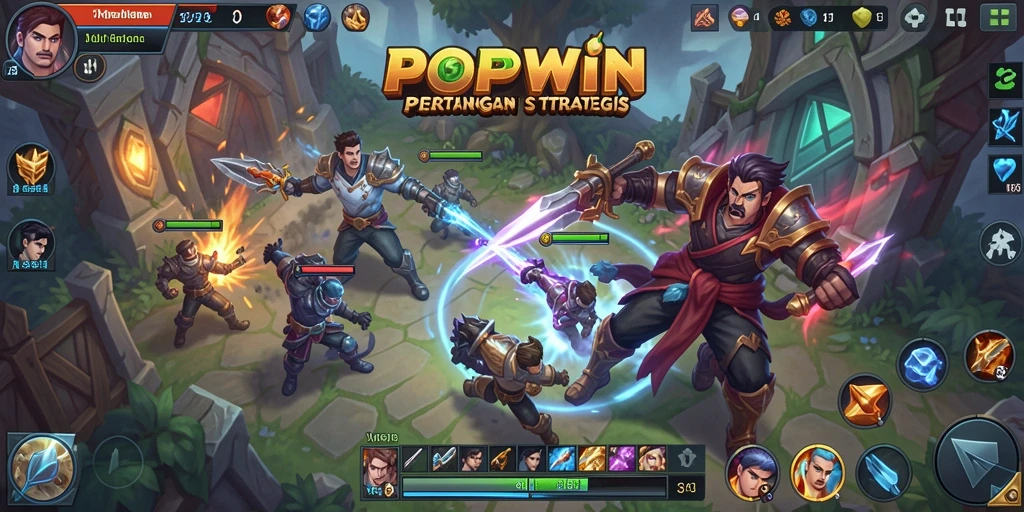 Screenshot gameplay <strong>POPWIN</strong> menampilkan aksi intens di arena perang.