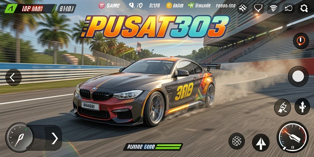 Tampilan gameplay Racing PUSAT303 dengan mobil balap yang melaju kencang.
