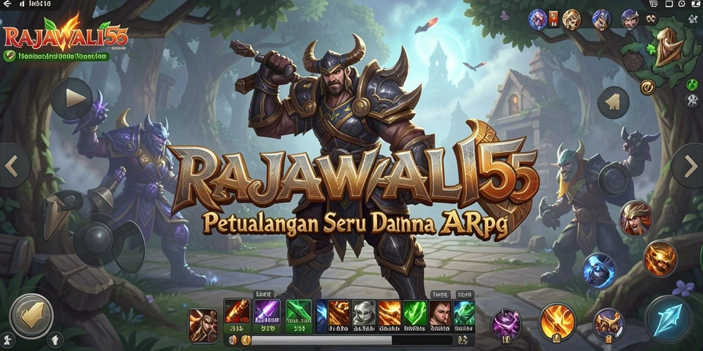 Tampilan gameplay RAJAWALI55 dengan karakter dan pertarungan epik.