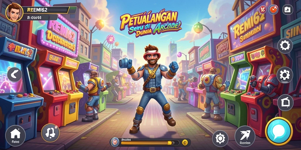 Tampilan gameplay seru di REMI62, penuh tantangan dan warna.
