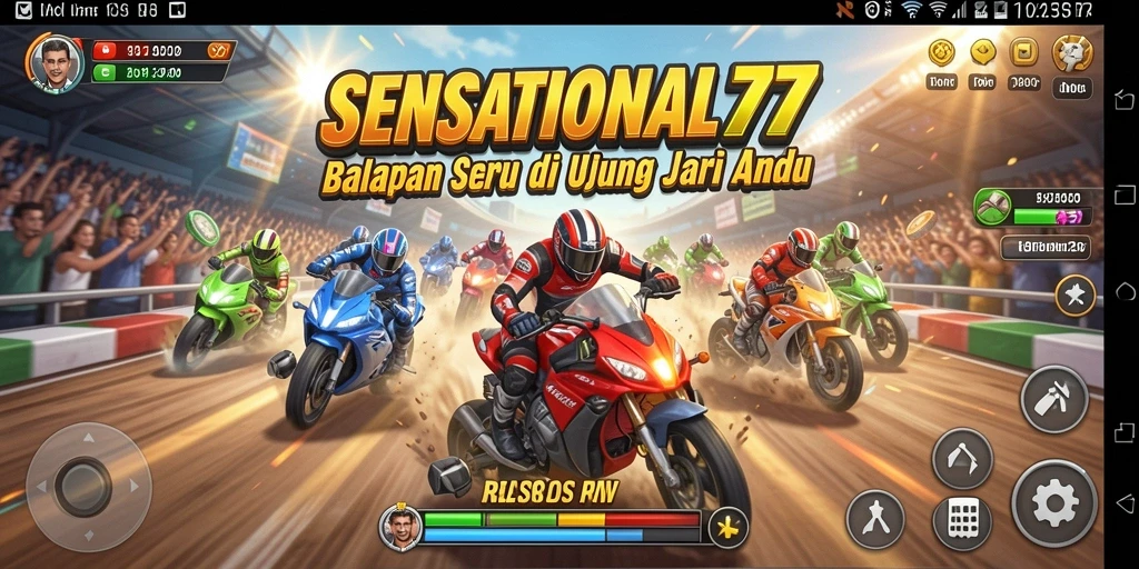 Tangkapan layar utama SENSATIONAL77 menampilkan mobil balap yang melaju kencang di lintasan.