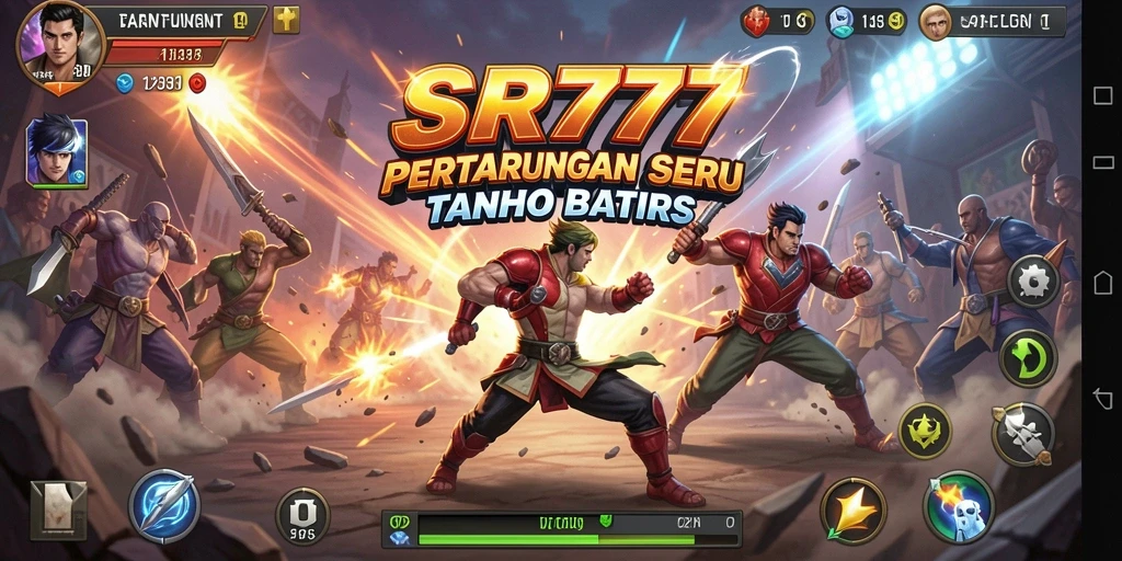 Tampilan seru pertarungan dalam SR777 dengan efek berwarna-warni.