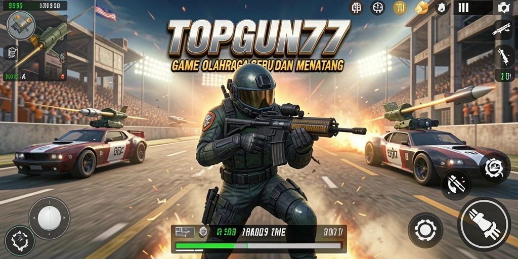 Tangkapan layar gameplay TOPGUN77 yang menampilkan pertandingan olahraga yang mendebarkan.