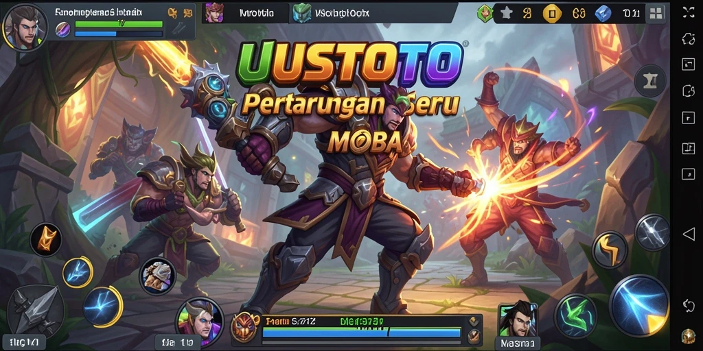 Tampilan gameplay seru UUSTOTO dalam pertempuran MOBA.